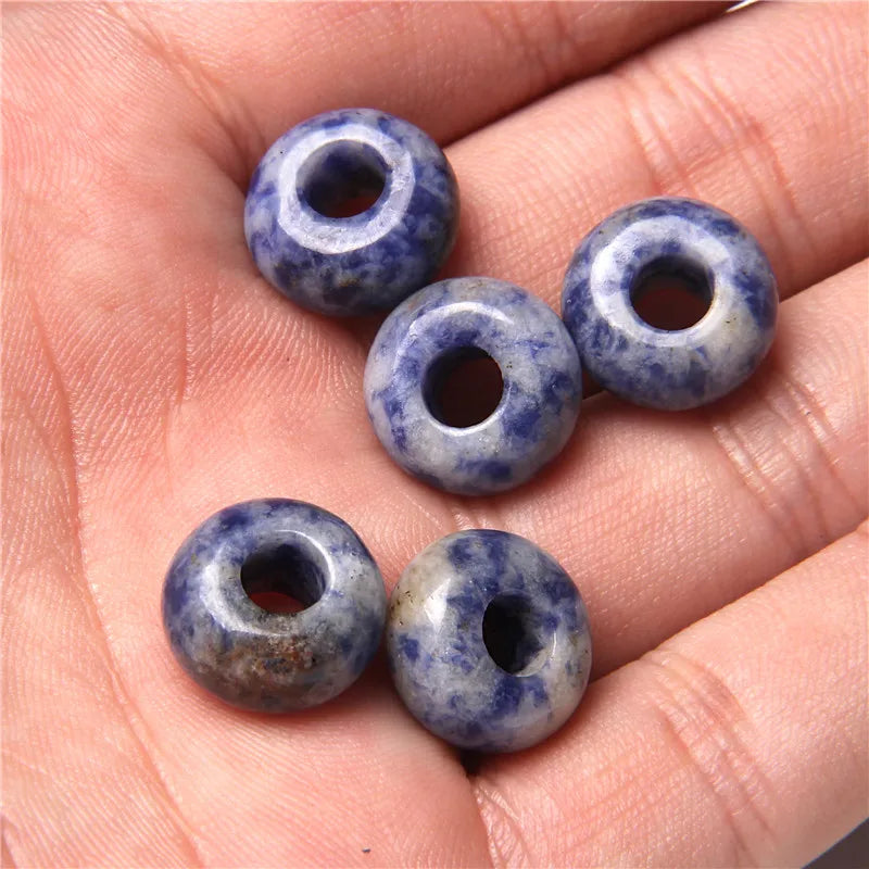 5Pcs Stone Charms Pendant Spacer Round Big Hole Beads For Jewelry Making Fit Necklace Bracelet DIY Findings 14MM Hole Size 5MM