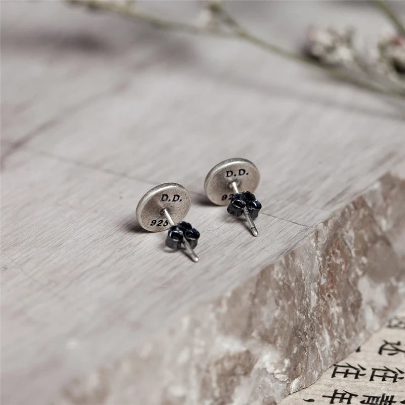 MKENDN Personalized 925 Sterling Silver Earrings Men Women  Black Heart Stud Earrings Street Punk Hip-Hop Jewelry