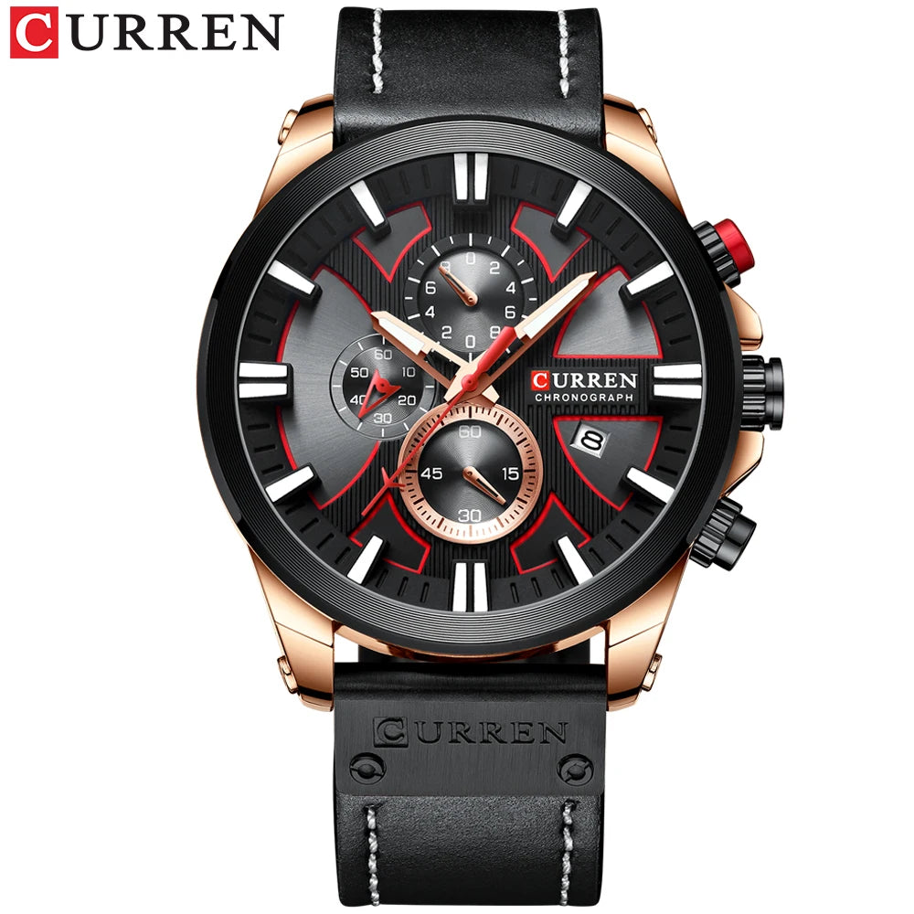 Montre CURREN Chronographe Sport Montre à Quartz Montre-bracelet en cuir pour homme Relogio Masculino Cadeau Mode pour Homme