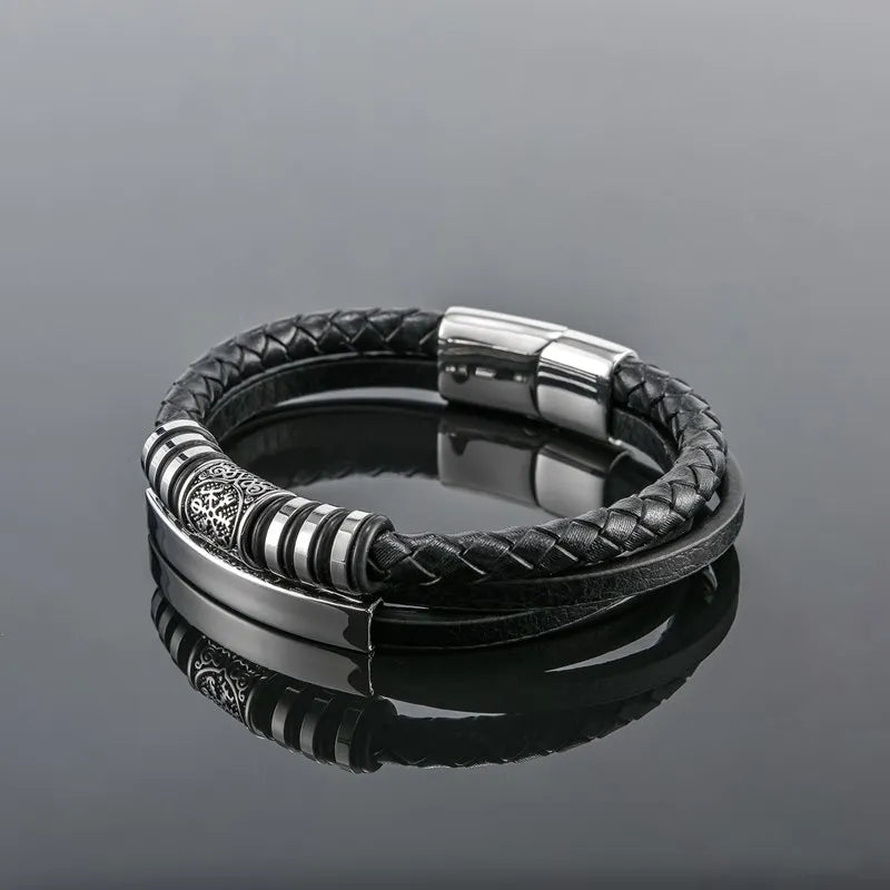 MKENDN Punk Viking Style Hand-woven Multi-layer Combination Accessory Stainless Steel Men's Leather Bracelet Classic Gift