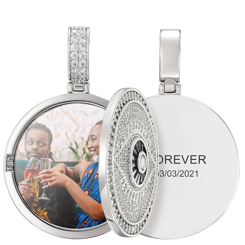 Evil Eye Memory Medallions Customized Photo Pendant Necklace For Men Hip Hop Jewelry & Engraved Pendant Name Memory Gift