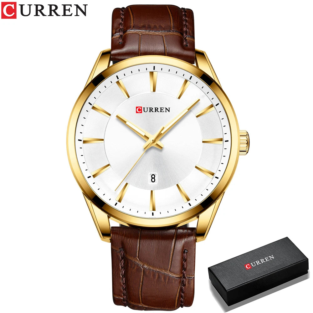 Montres à quartz CURREN pour hommes, bracelet en cuir, montres-bracelets de luxe pour hommes d'affaires, 45 mm.