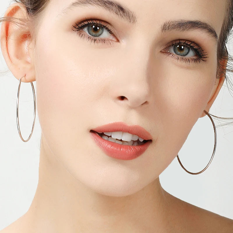 DOTEFFIL 100% 925 Sterling Silver Hoop Earring 50mm Round Circle Loop Gifts Simple Smooth Big Earrings For Women Jewelry