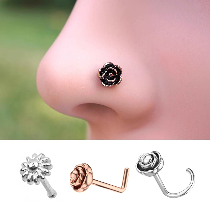 3/4/5/8/21pcs 20G Nose Studs Set Surgical Steel L-Shape Nostril Studs Screws Nose Ring Hoop Body Piercing Jewelry Mixed Styles