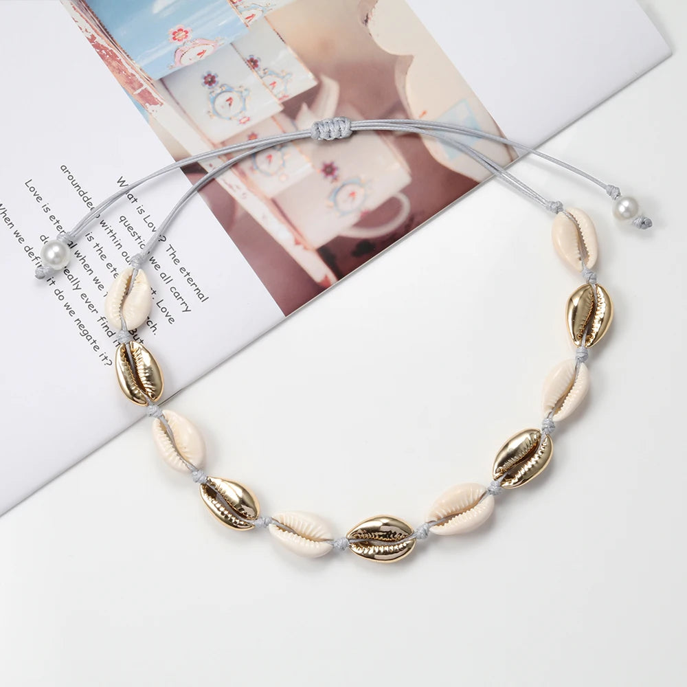Natural Sea Shell Choker Chain Necklace for Women Bohemian Vintage Beach Conch Shell Braided Jewelry Wholesale Best Friend Gift