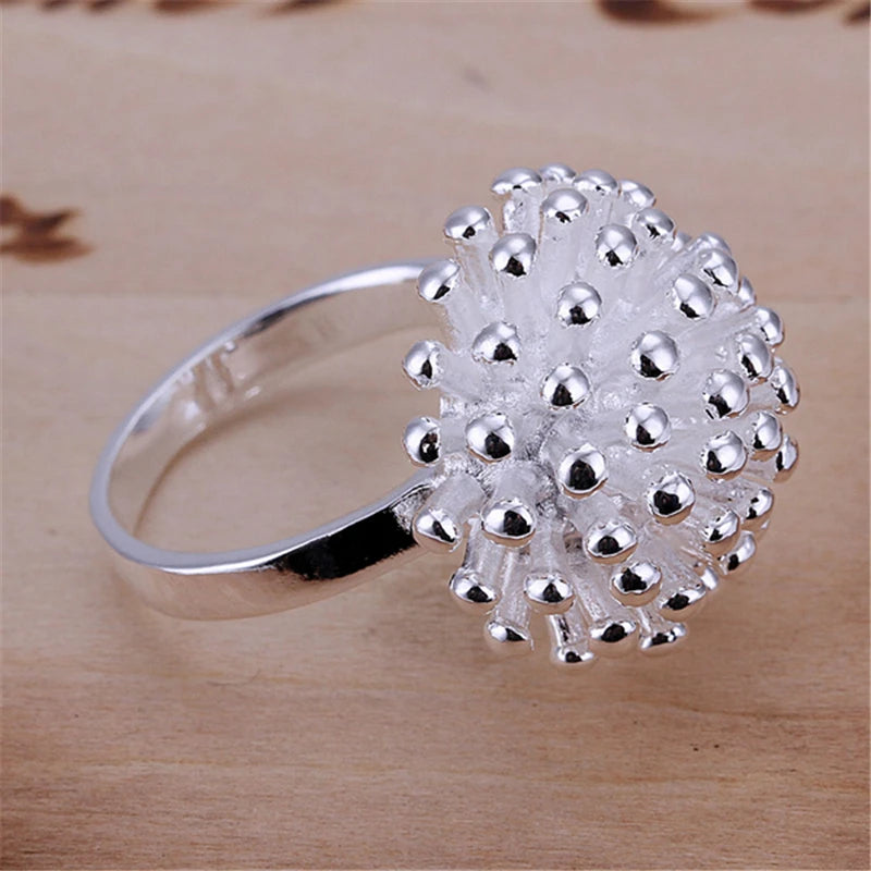 DOTEFFIL 925 Sterling Silver Firework Coral Ring Woman Fashion Wedding Engagement Silver Jewelry