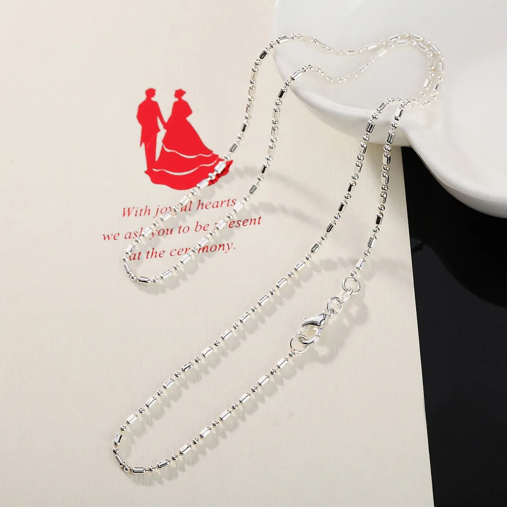 DOTEFFIL 925 Sterling Silver 16/18/20/22/24/26/28/30 Inch Bamboo Chain Necklace For Women Man Fashion Wedding Charm Jewelry