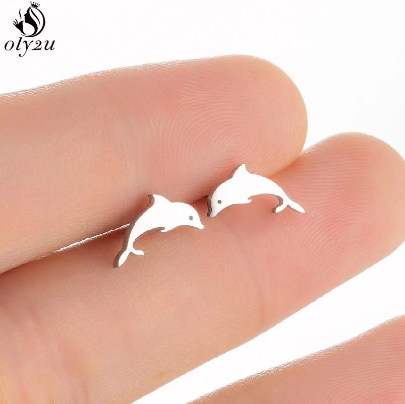 Korean Cute Stainless Steel Animal Earrings for Women Small Bat Octopus Fish Penguin Stud Earrings Trendy Jewelry Friends Gifts