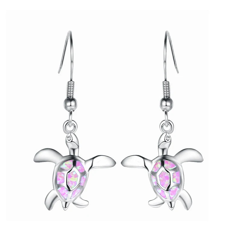 Cute Women Sea Turtle Long Drop Earrings Wedding Jewelry Accessories Fashion Blue Imitation Opal Pendant Earrings for Women