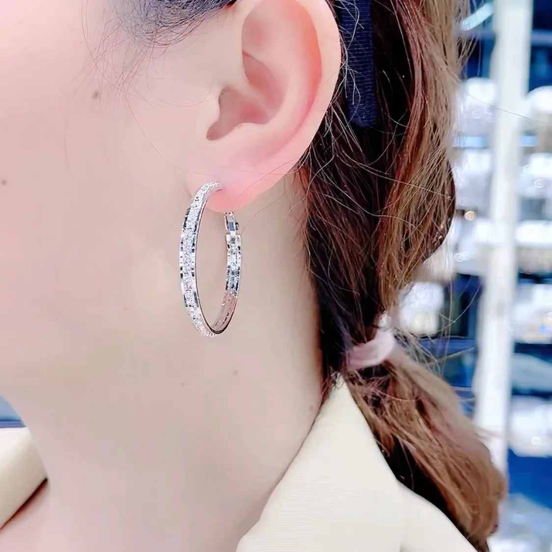 925 Sterling Silver Needle Earrings 24 K Gold Plating Inlay Zircon Big Ar Ring Senior Women Earrings Fashion and Personality