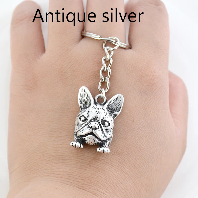 Vintage 3D French Bulldog&Pug Key Chains Cute Animals Keychains Keyring Pet Fashion Jewelry Boyfriend Girls Gift Accessories