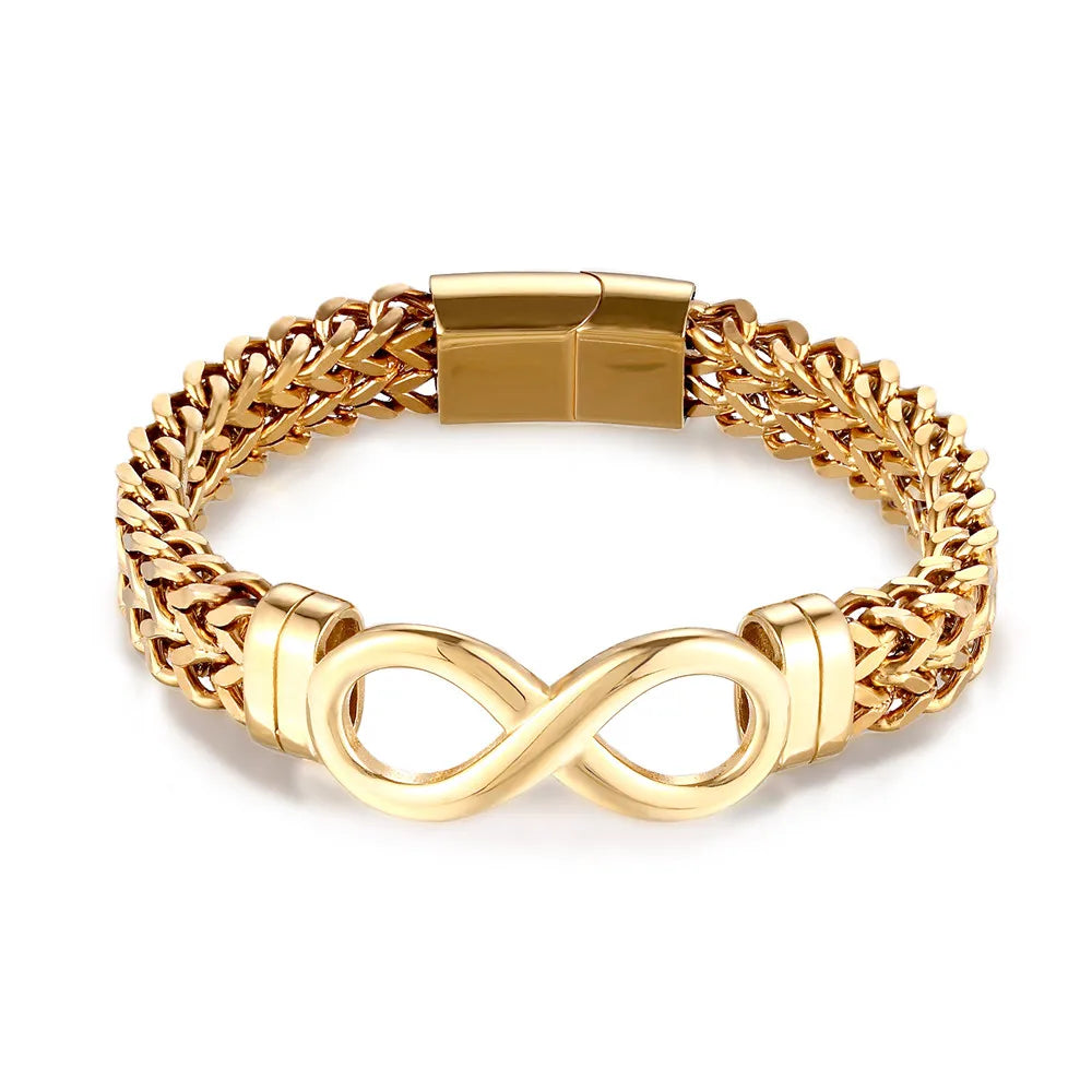 MKENDN Stainless Steel 18k Plated Cross Infinity Charm Biker Chain Bracelet Men Mesh Chain Bangle Hip-Hop Jewelry Accessories