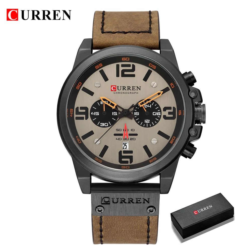 CURREN Fashion Casual Date Quartz  Watches For Men  Fashion Leather Sports Men's Wrsitwatch Chronograph Male Watch