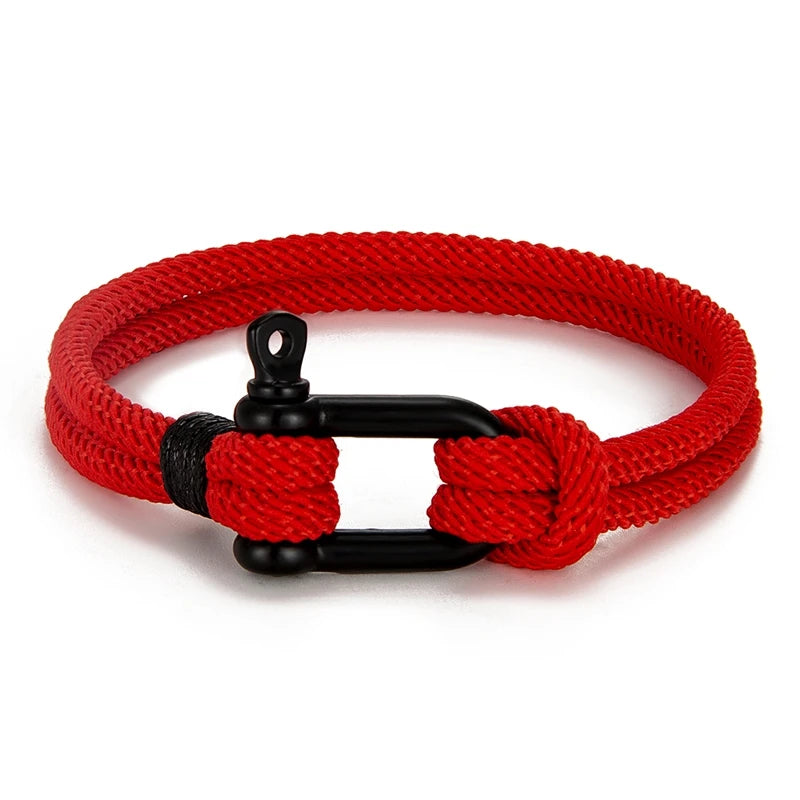 MKENDN Men's Black U Shape Shackle Nautical Double Strand Rope Bracelet Outdoor Camping Rescue Emergency Rope Bracelet For Women