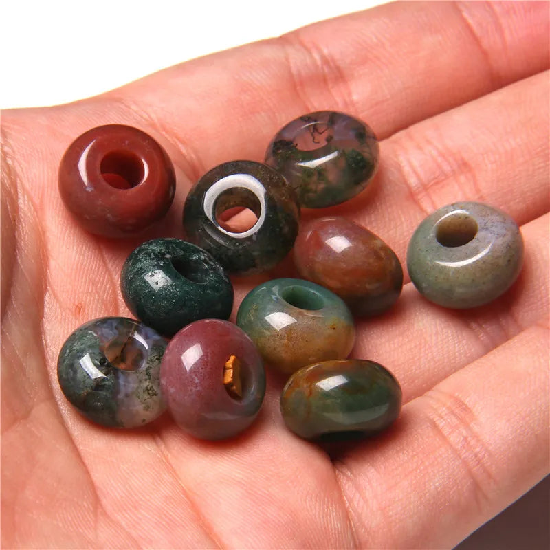 5Pcs Stone Charms Pendant Spacer Round Big Hole Beads For Jewelry Making Fit Necklace Bracelet DIY Findings 14MM Hole Size 5MM