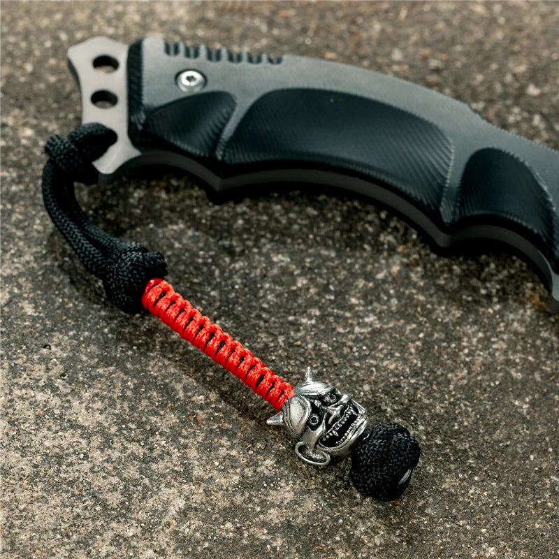MKENDN New Design Japanese demon Evil mask Men Keychains Backbag Knife Pendant Men Survival Lanyard Rope Handmade Jewelry Gifts