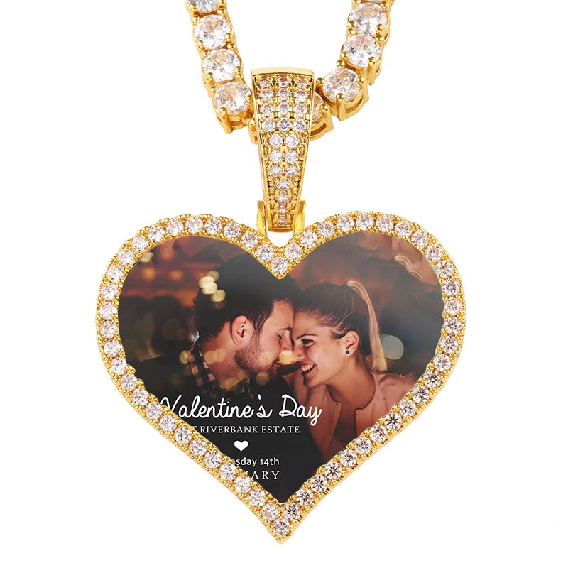 Heart Memory Medallions Custom Photo Pendant Necklace Chain For Mens Women Hip Hop Jewelry Personality Name Engraved Custom Gift