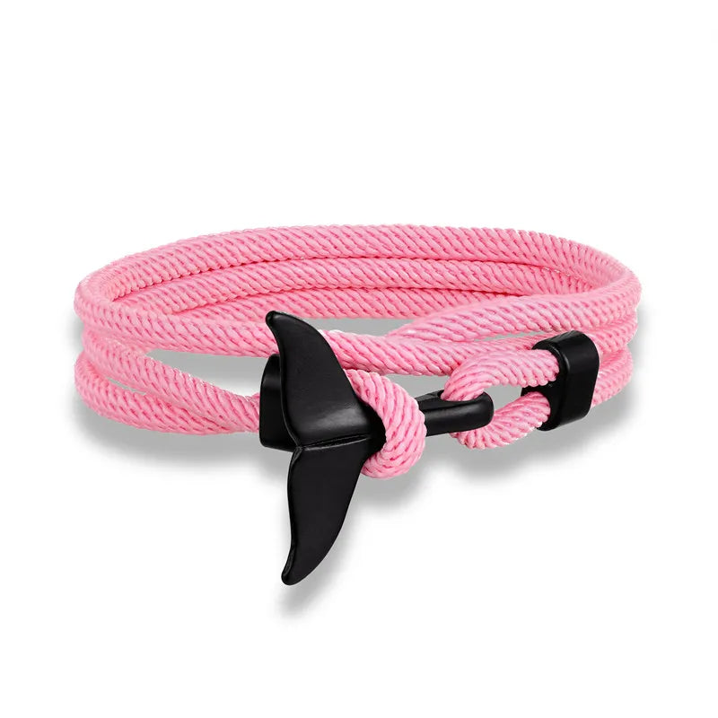 MKENDN Fashion Whale Tail Anchor Bracelets Men Multilayer Charm Rope Chain Bracelet Male Women Navy style Wrap Metal Sport Hook