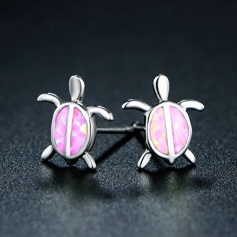 2025 Cute Turtle Imitation Fire Opal Stud Earrings For Women Accessories Jewelry Girl Gifts Fashion Animal Tortoise Earrings
