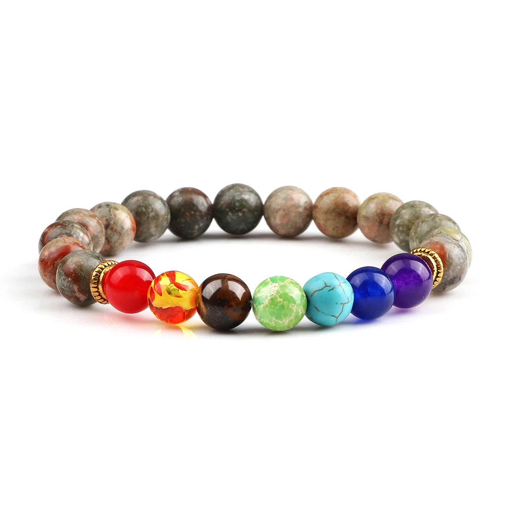 2Pcs Natural Stone 7 Chakra Healing Beaded Adjustable Braided Bracelets Men 8mm Lava Stretch Bracelet Women Reiki Buddha Jewelry