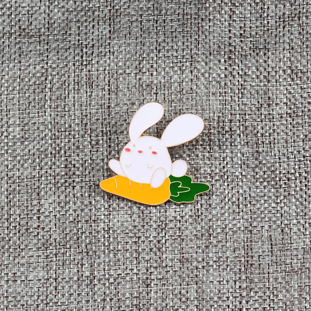 Cute Rabbit Enamel Pins Charm Carrot Bunny Brooch Bag Clothes Lapel Pin Button Badge Cartoon Animal Jewelry Gift for best friend