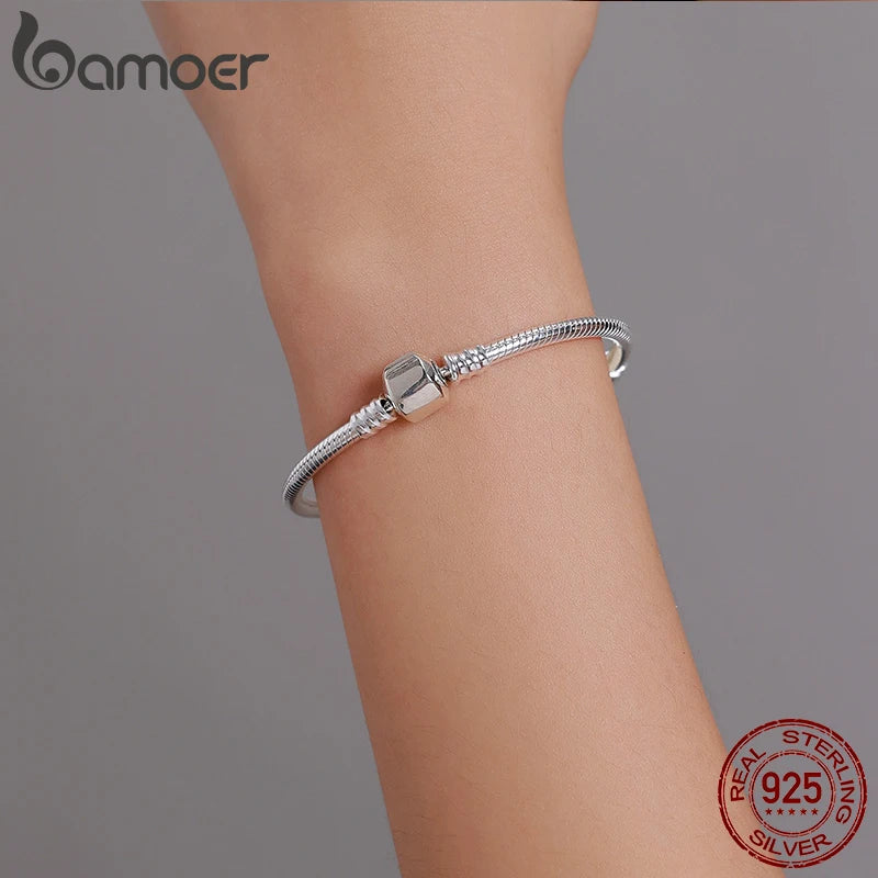 BAMOER TOP VERKAUF Authentische 100% 925 Sterling Silber Schlange Kette Armreif &amp; Armband für Frauen Luxus Schmuck 17-22CM PAS902
