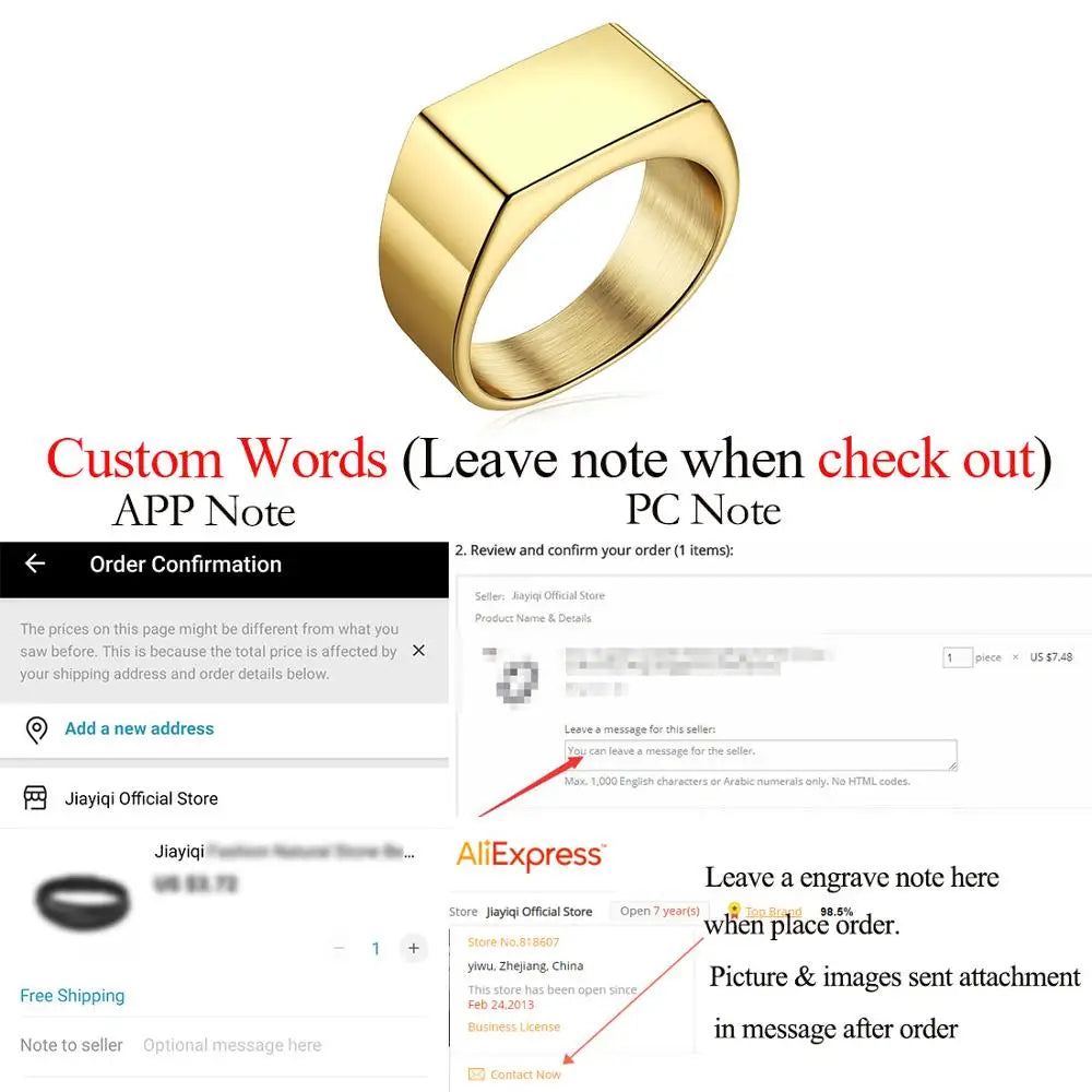 Punk Men Ring Square 316L Stainless Steel Jewelry Customize Rings Black Silver Color Waterproof Jewelry Accessories Gifts