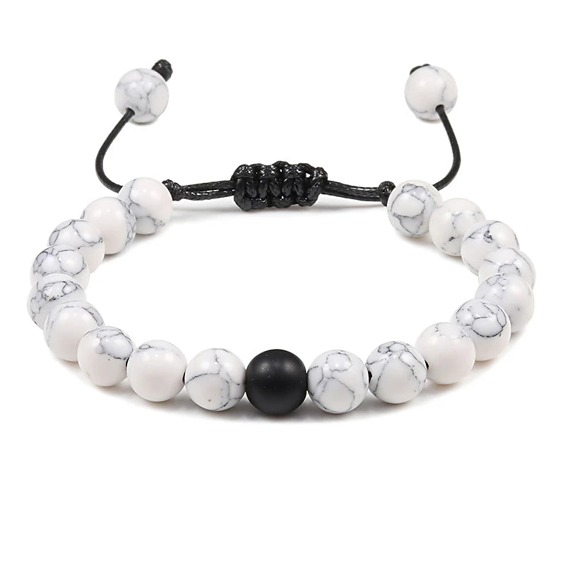 Adjustable Couples Distance Beaded Bracelets Natural Stone Lava Matte White Black Braided Bracelet for Men Women Gifts Pulseiras