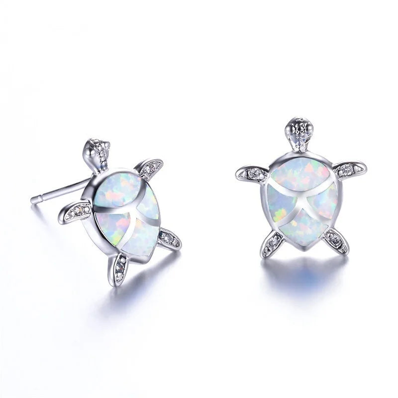 Boho Cute Sea Turtle Stud Earrings For Women Fashion Imitation Blue Fire Opal Earrings For Women Wedding Band Jewelry Gifts