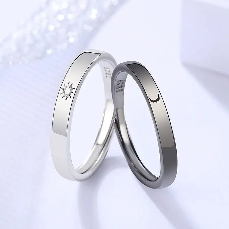 2 Pcs Sun Moon Lover Couple Rings Simple Opening Ring For Couple Men Women Wedding Engagement Promise Valentine's Day Jewelry