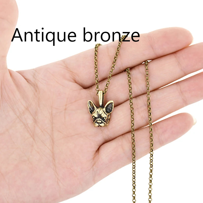 Boho French Bulldog Silver Plated Necklace Women Jewelry Pendant Sweater Necklaces Men Gifts Vintage Choker Accesorios Collares