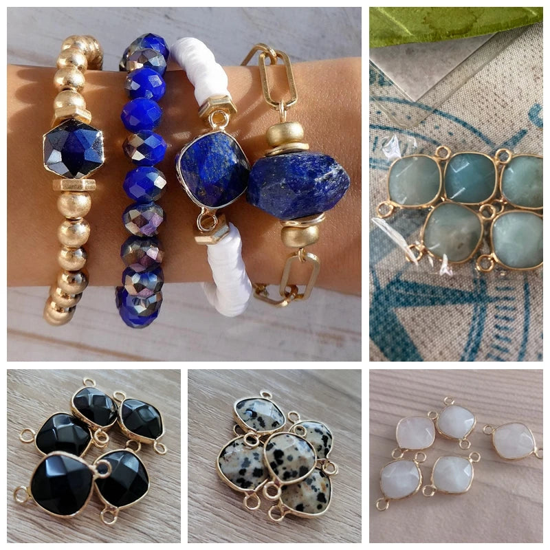 14MM Natural Stone Connector Pendant Agat Quartzs Rhombus Shape Faceted Charms  For Jewelry Making Necklace Bracelet Accessories