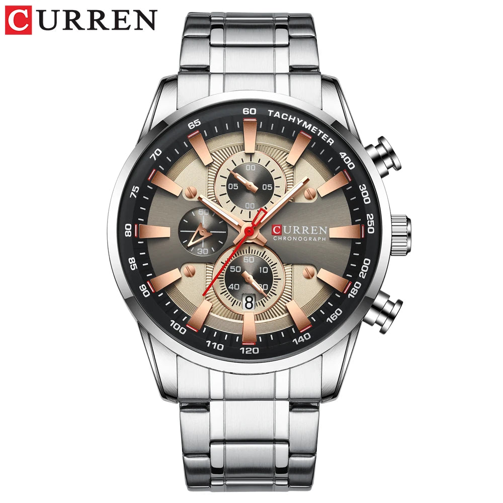 CURREN Man Watches Luxury Sporty Chronograph Wristwatches for Men Quartz Stainless Steel Band Clock Luminous Hands - Madeinsea©