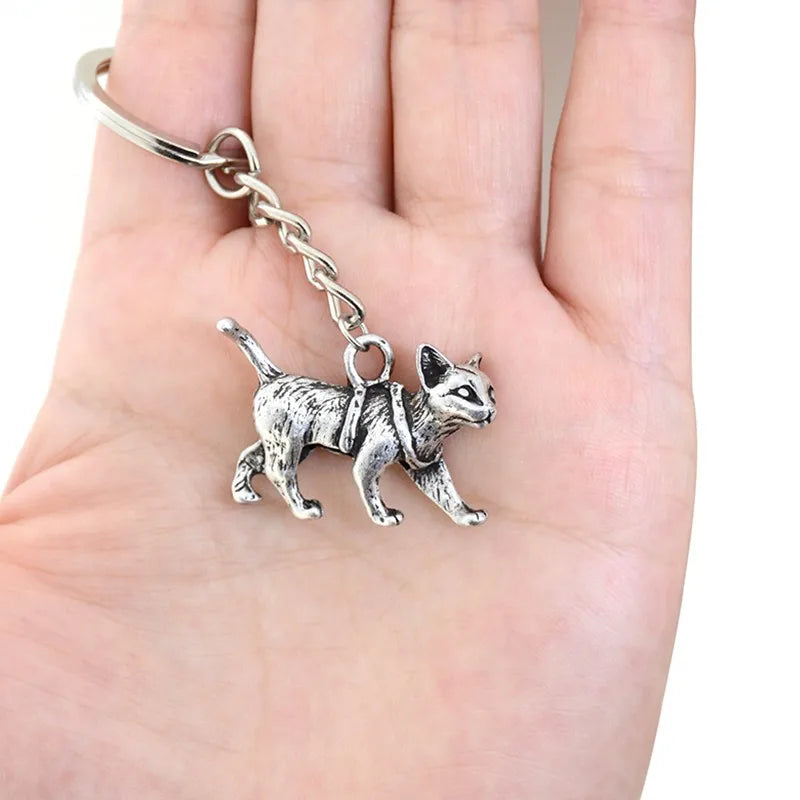 Retro Cat Keychain Vintage Silver Plated Pet Animal Key Chain Keyring Bag Charm Women Child Pet Lover Jewelry Accesorios Mujer