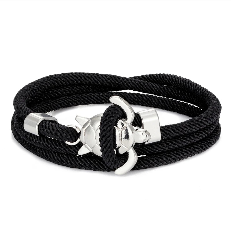 MKENDN Hand Braided Sea Turtle Viking Bracelet Charms Darkblue Rope For Men Women Beach Wristband Adjustable Jewelry Homme