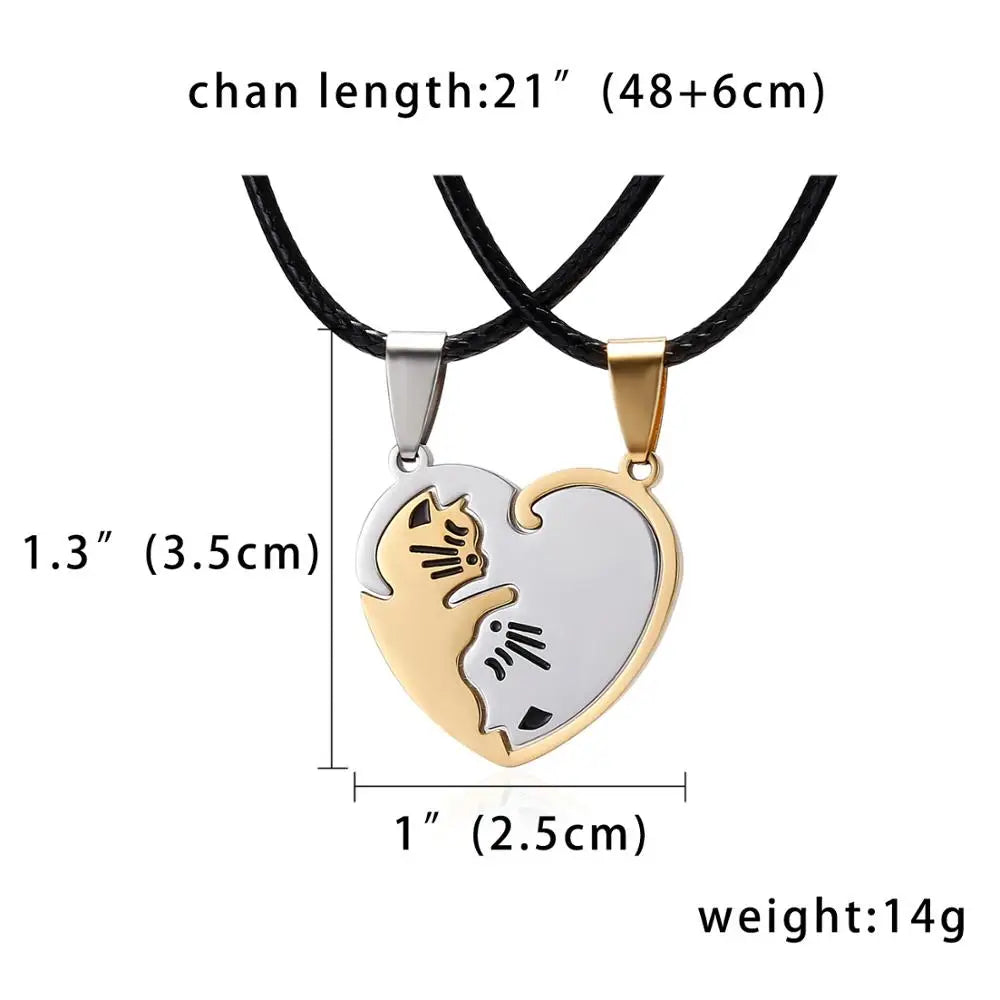 Animal Pendant Black White Cat Stitching Necklace Simple Friendship Gift Heart Shape White Cat Cute Couple Jewelry Necklace