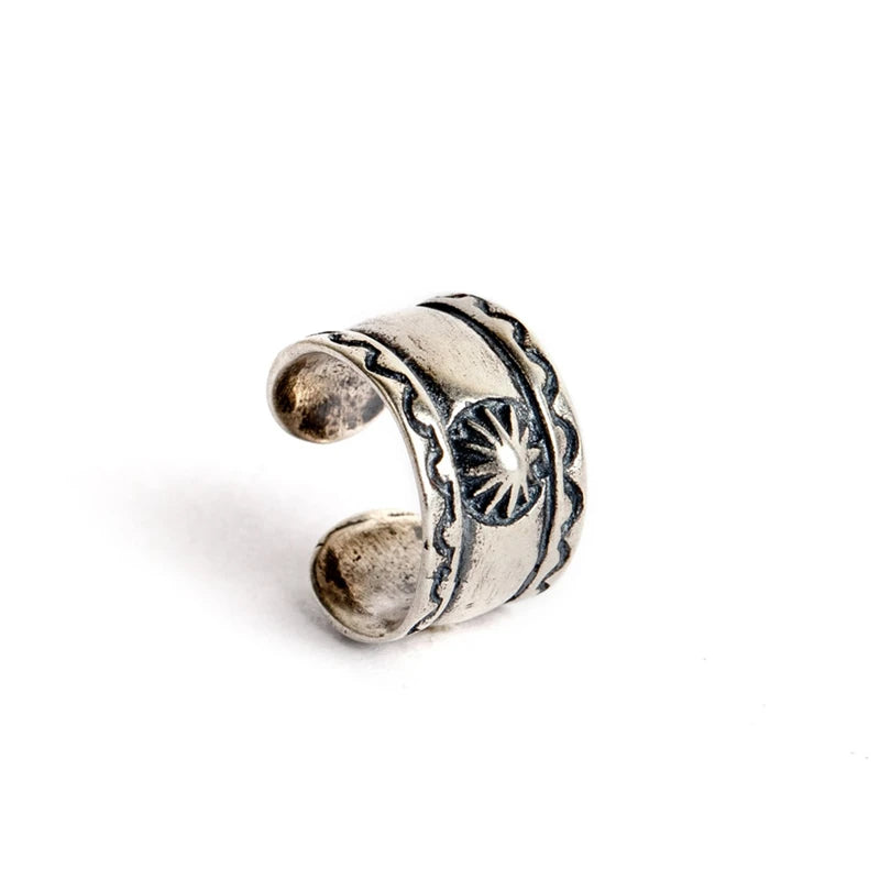 MKENDN 925 Sterling Silver Indian Sun Ear Cuffs Vintage Ear Bone Clip Earrings For Women Men No Piercing Fake Cartilage Earrings - Madeinsea©