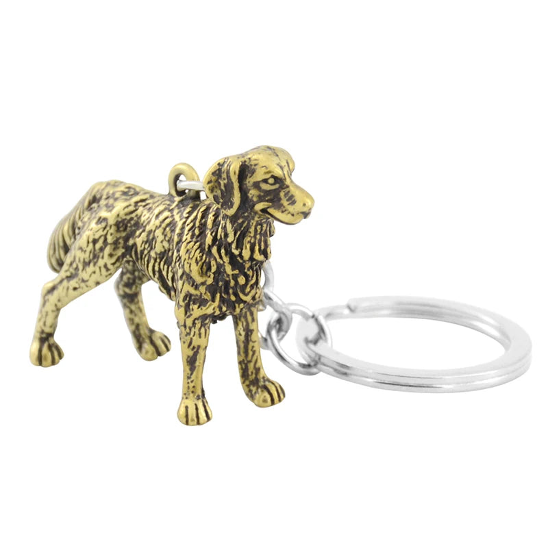 New Vintage 3D Golden Retriever Dog Key Chains Cute Pet Couple Keychains Bag Car Keyring Jewelry For Men Girls Gift Accessories