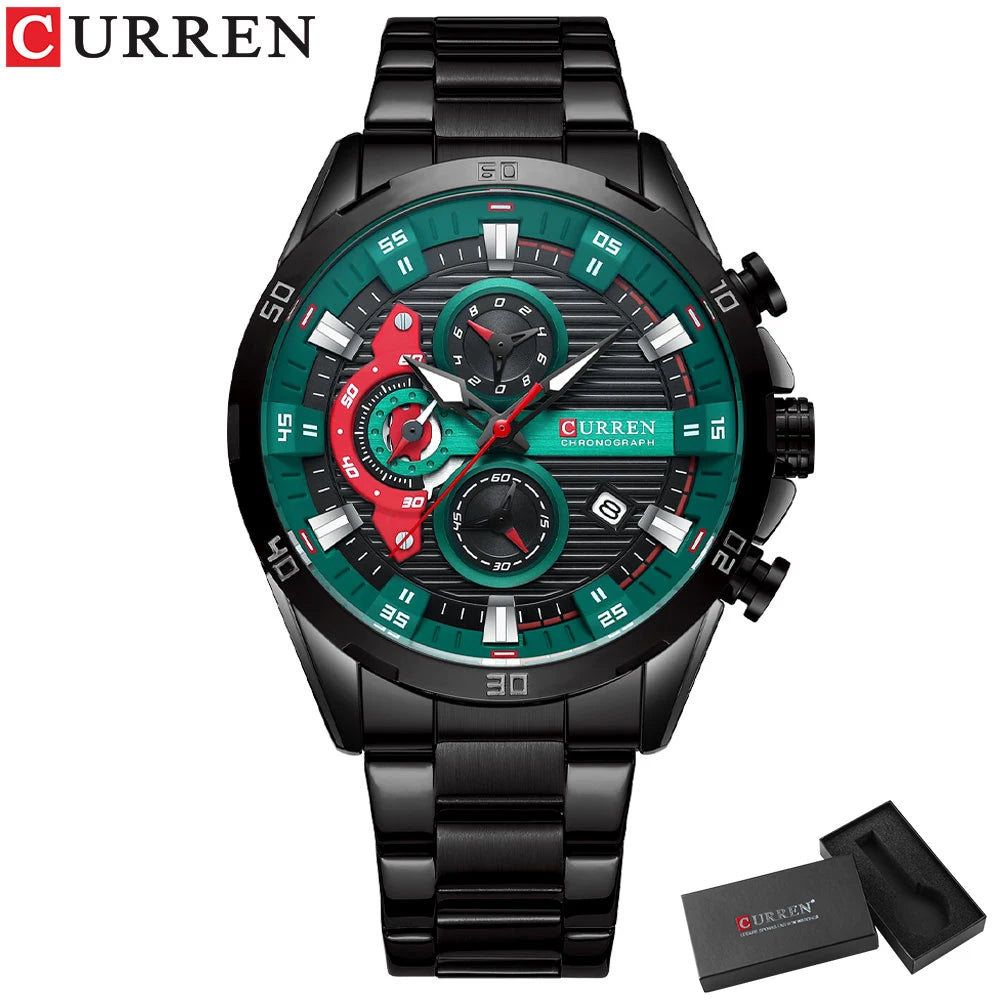 CURREN Stainless Steel Watches for Mens Creative Fashion Luminous Dial with Chronograph Clock Male Casual Wristwatches - Madeinsea©