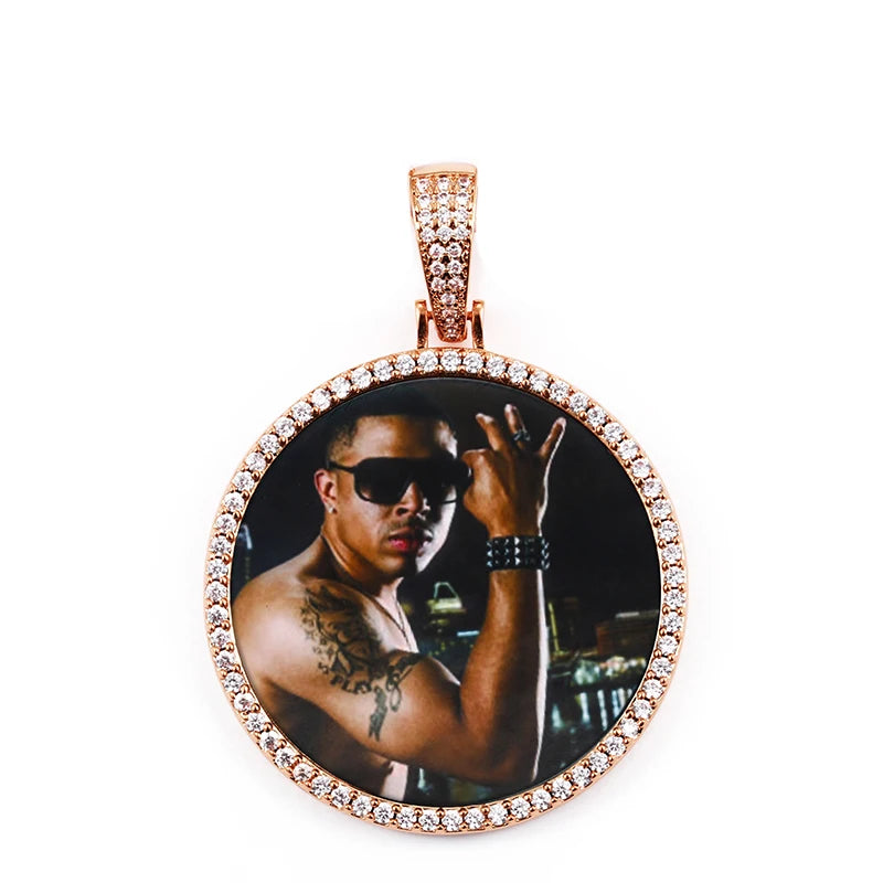 Médaillon souvenir rond unisexe avec photo personnalisée pour homme, bijou hip-hop
