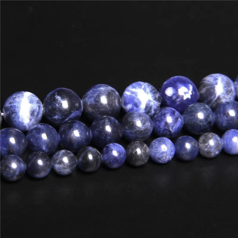 Natural Blue Jaspers Round Stone Bead Sodalite Loose Spacer Beads For Jewelry Making DIY Bracelet Earring Accessories 15" Strand - Madeinsea©