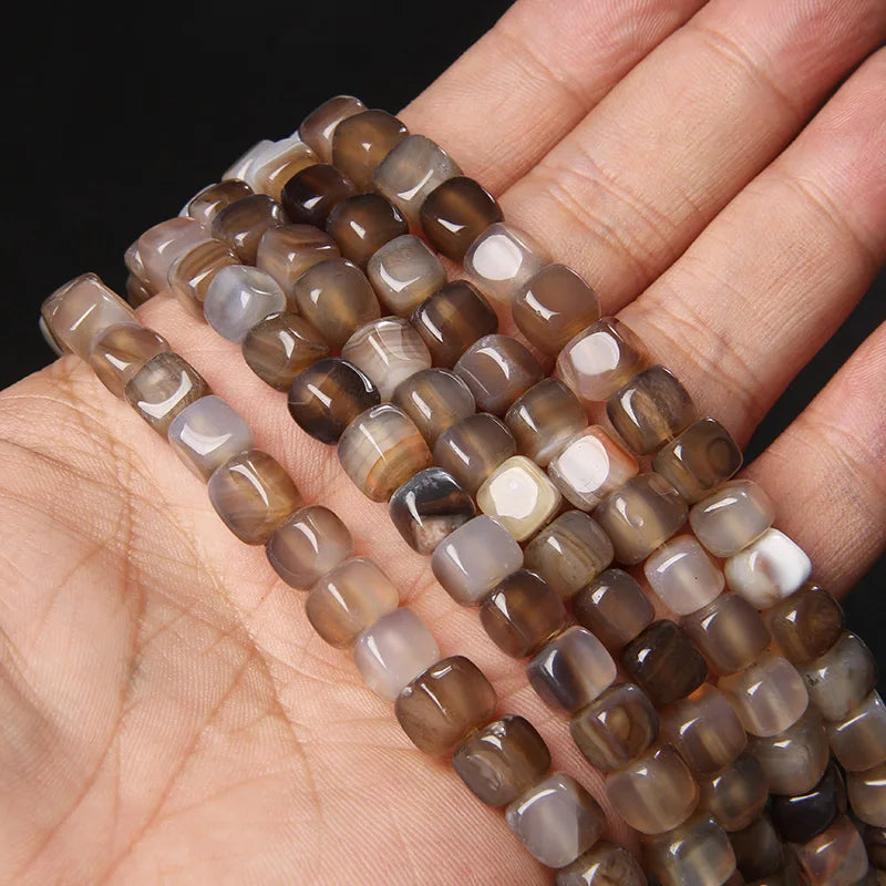 Smooth Smoky Agates Beads Natural Gray Stone Beads Striped Square Loose Beads For Jewelry Making Diy Bracelet Necklace Handmade
