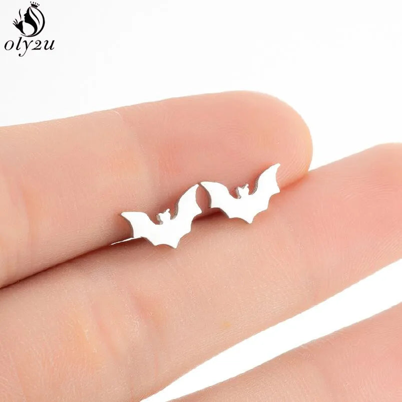 Korean Cute Stainless Steel Animal Earrings for Women Small Bat Octopus Fish Penguin Stud Earrings Trendy Jewelry Friends Gifts