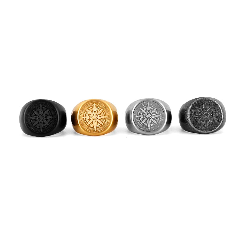 Compass World Map Black Men's Ring Punk Hip Hop Simple Stainless Steel Men's Ring Accessories Jewelry Creative Gifts Wholesale