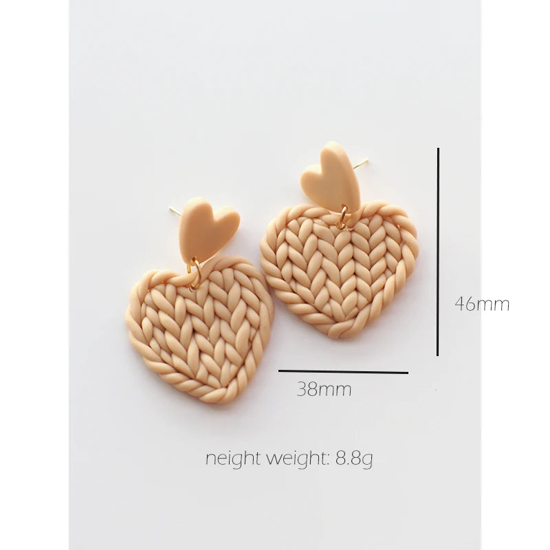 Leaves Heart Earthy Colors Arch Natural Handmade Polymer Clay Braided Pattern Earrings Dangle Sets Women Jewelry Holiday Wear