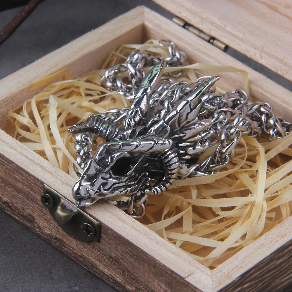 Colliers avec pendentif dragon en acier inoxydable, bijoux en forme de tête de mort, accessoires punk pour hommes, bijoux avec pendentif dragon