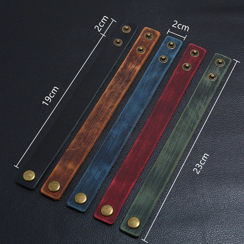 MKENDN Minimalism Punk Vintage Black Brown Genuine Wide Leather Bracelet for Men Women Adjustable Buckle Bracelet & Bangle Gifts