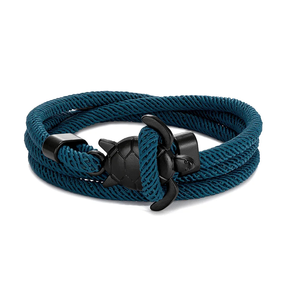 MKENDN Hand Braided Sea Turtle Viking Bracelet Charms Darkblue Rope For Men Women Beach Wristband Adjustable Jewelry Homme