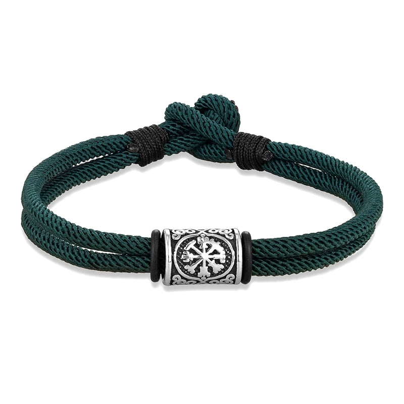 MKENDN Vintage Viking Compass Runes Bracelet Handmade Double Strand Rope Bracelets For Men Women Norse Mythology Amulet Gifts