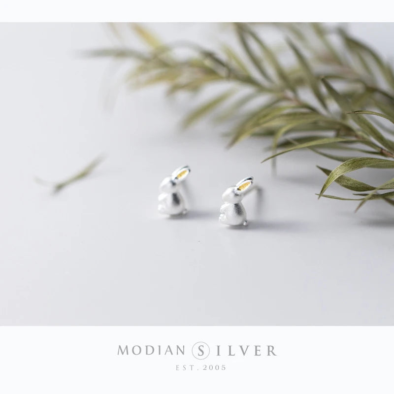 Modian 100% 925 Sterling Silver Cute Animal 3D Rabbit Stud Earrings for Women And Girl Fashion Korean Style Jewelry Brincos - Madeinsea©
